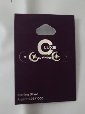 NWT Claire's C Luxe Sterling Silver 925 Crescent Moon & Star Stud Earrings